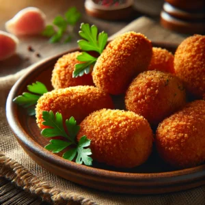 Croquetas de jamón recién fritas, doradas y crujientes, servidas en un plato.