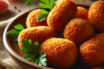 Croquetas de jamón recién fritas, doradas y crujientes, servidas en un plato.